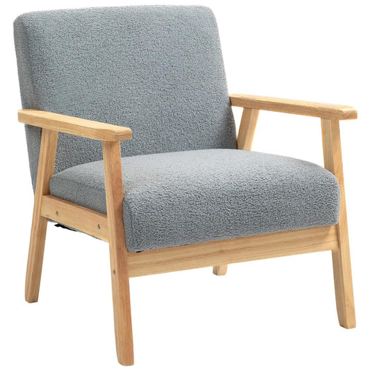 HOMCOM Modern Armchair, Sherpa Fleece Upholstered Accent Chair with Solid Wood Legs and Wide Seat, Padding Lounge Chair for Living Room Bedroom Office