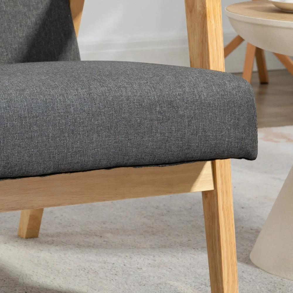 HOMCOM Fabric Accent Chair for Living Room, Arm Chair with Rubber Wood Frame and Padded Cushion, Dark Grey Additional View 7