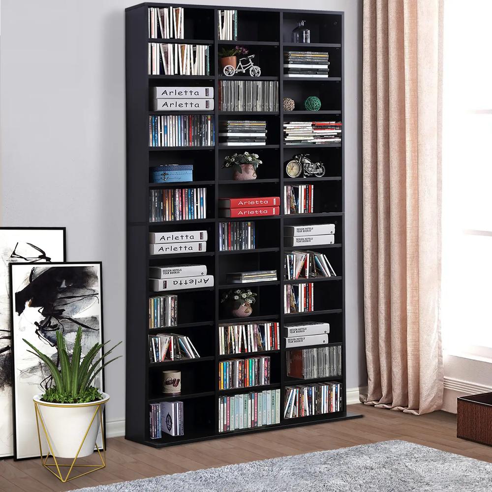 HOMCOM 1116 CD/ 528 DVD Storage Unit, Media Storage Shelf, Wooden Display Unit with Adjustable Shelves, 102 x 195 cm, Black Additional View 2