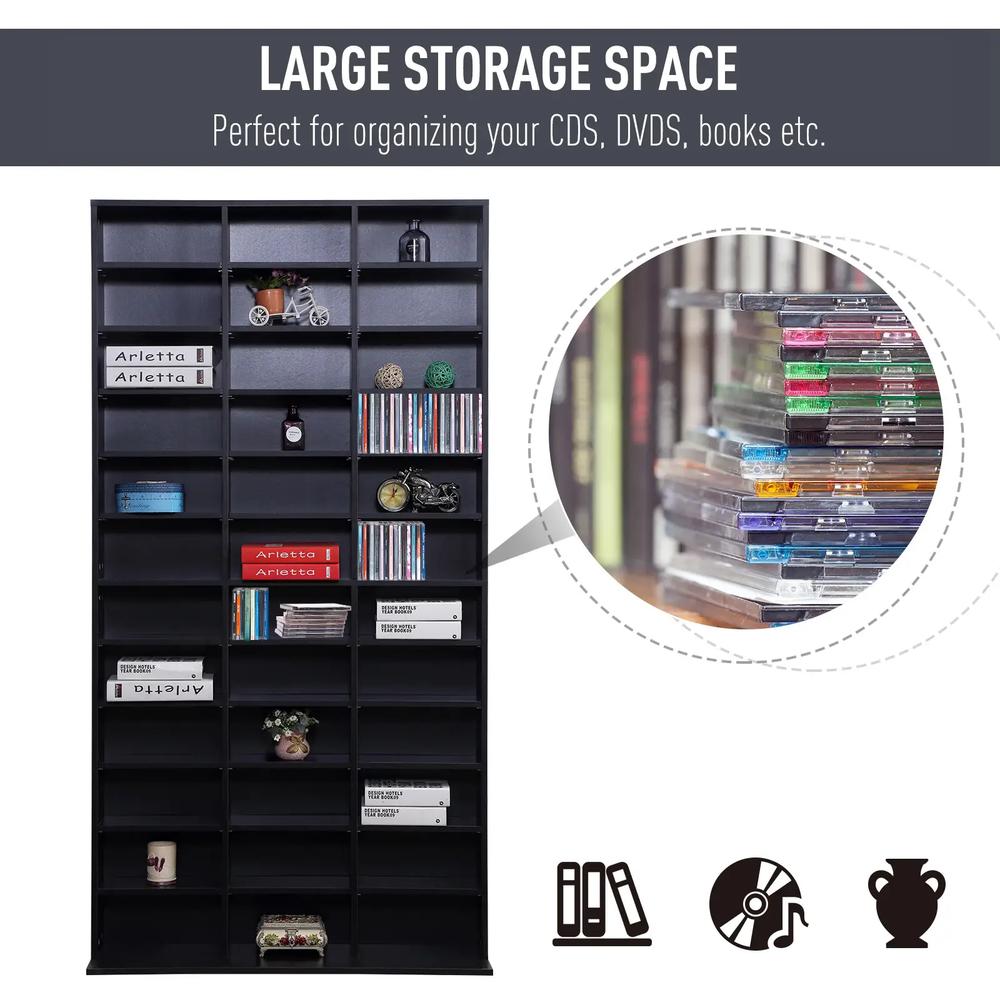 HOMCOM 1116 CD/ 528 DVD Storage Unit, Media Storage Shelf, Wooden Display Unit with Adjustable Shelves, 102 x 195 cm, Black Additional View 7