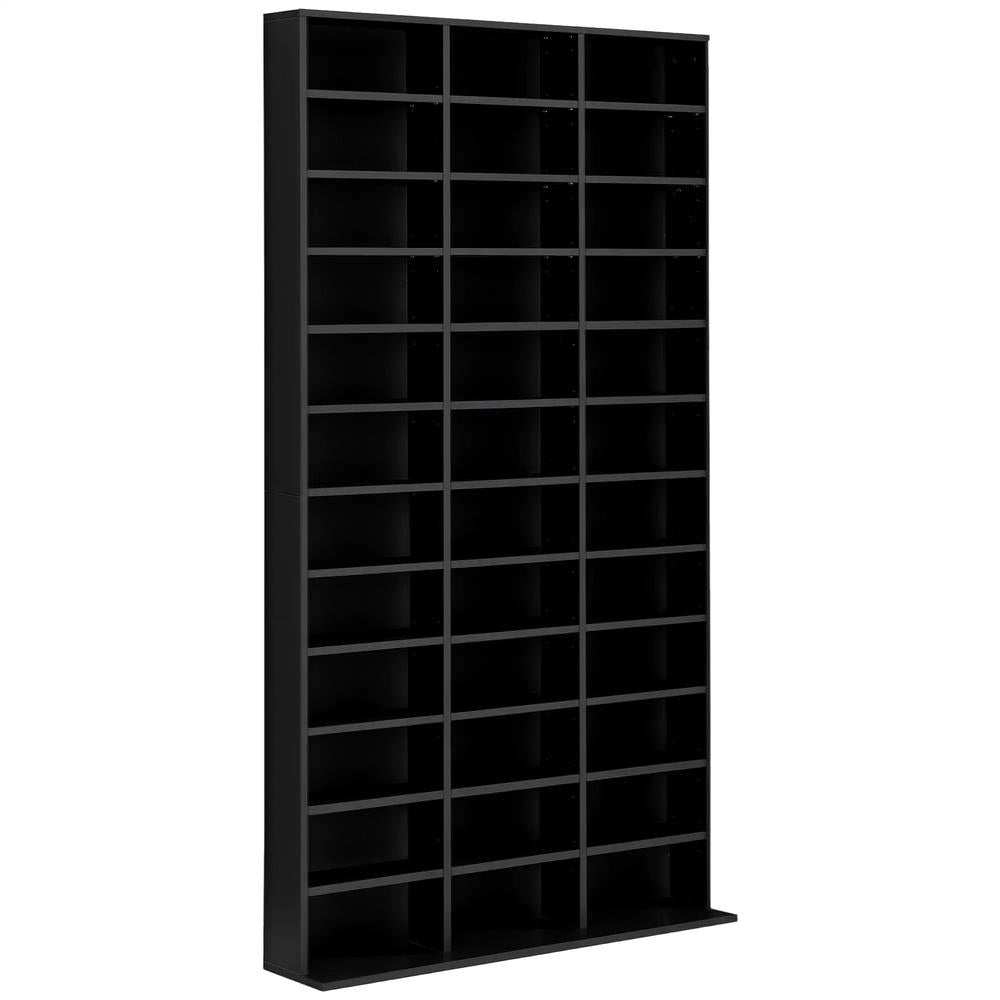 HOMCOM 1116 CD/ 528 DVD Storage Unit, Media Storage Shelf, Wooden Display Unit with Adjustable Shelves, 102 x 195 cm, Black