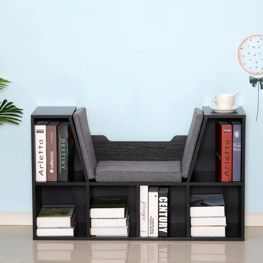 HOMCOM Bookcase Storage Shelf with Cushioned Reading Seat, Cube Bookshelf Organizer for Bedroom Living Room Additional View 13