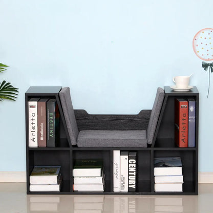 HOMCOM Bookcase Storage Shelf with Cushioned Reading Seat, Cube Bookshelf Organizer for Bedroom Living Room Additional View 13