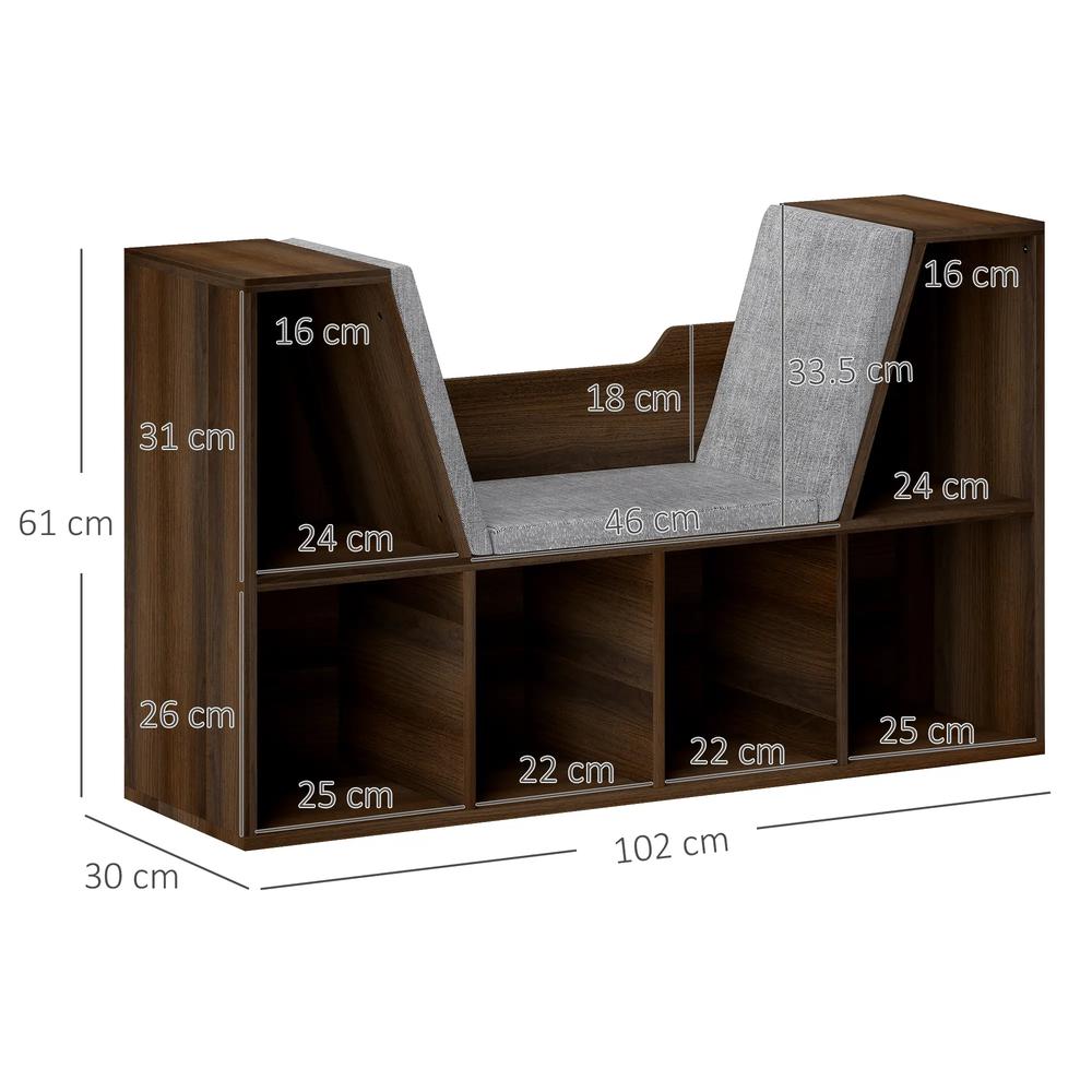 HOMCOM Bookcase Storage Shelf with Cushioned Reading Seat, Cube Bookshelf Organizer for Bedroom Living Room Additional View 18