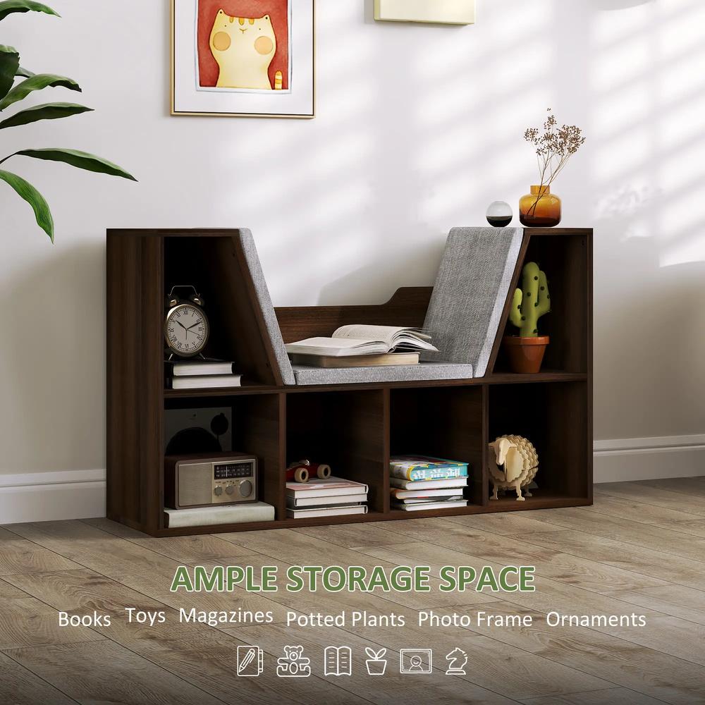 HOMCOM Bookcase Storage Shelf with Cushioned Reading Seat, Cube Bookshelf Organizer for Bedroom Living Room Additional View 19
