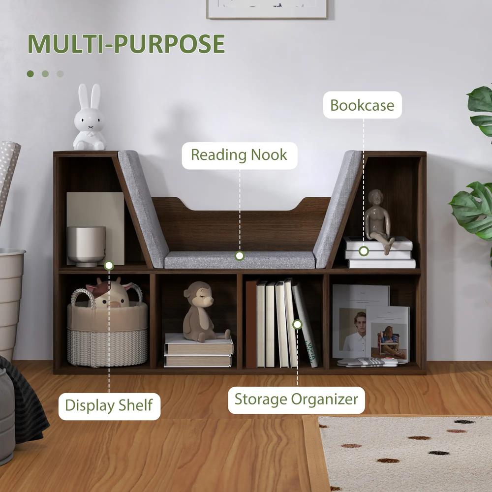 HOMCOM Bookcase Storage Shelf with Cushioned Reading Seat, Cube Bookshelf Organizer for Bedroom Living Room Additional View 20