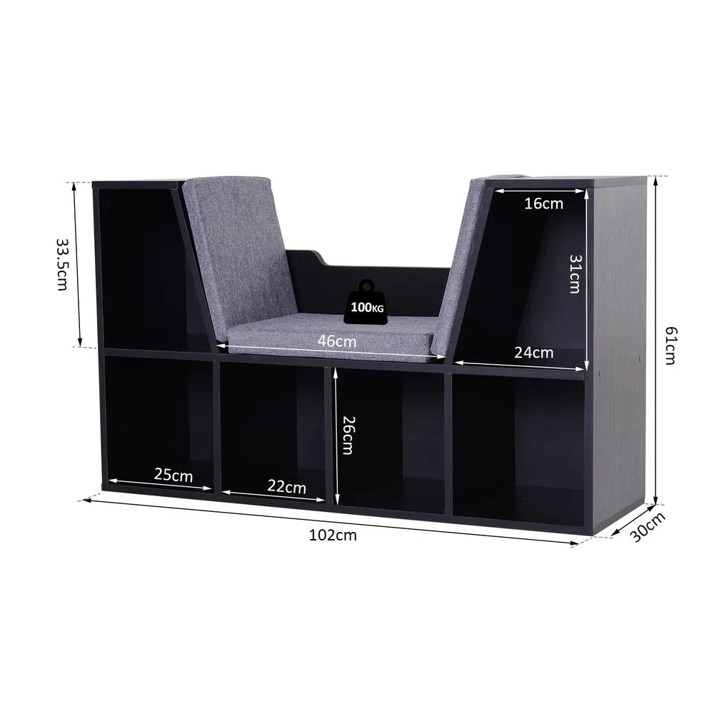 HOMCOM Bookcase Storage Shelf with Cushioned Reading Seat, Cube Bookshelf Organizer for Bedroom Living Room Additional View 3