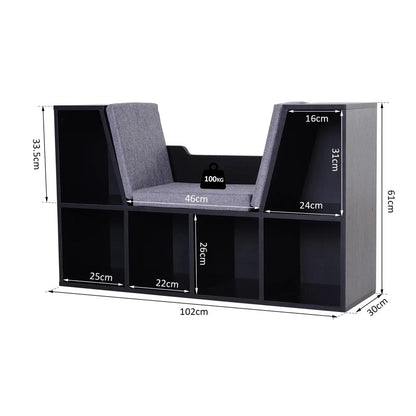 HOMCOM Bookcase Storage Shelf with Cushioned Reading Seat, Cube Bookshelf Organizer for Bedroom Living Room Additional View 3
