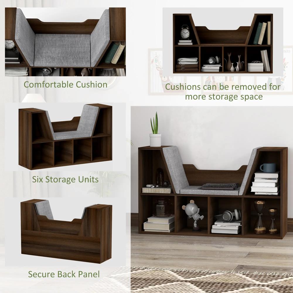 HOMCOM Bookcase Storage Shelf with Cushioned Reading Seat, Cube Bookshelf Organizer for Bedroom Living Room Additional View 21