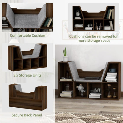 HOMCOM Bookcase Storage Shelf with Cushioned Reading Seat, Cube Bookshelf Organizer for Bedroom Living Room Additional View 21