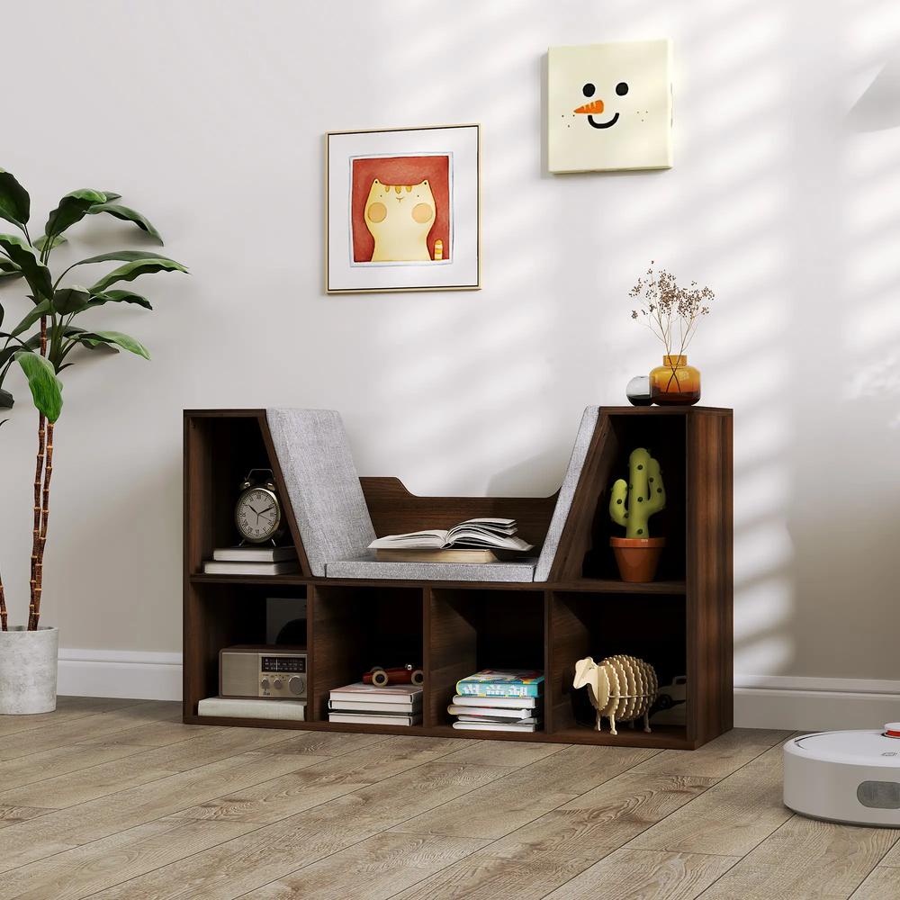 HOMCOM Bookcase Storage Shelf with Cushioned Reading Seat, Cube Bookshelf Organizer for Bedroom Living Room Additional View 22