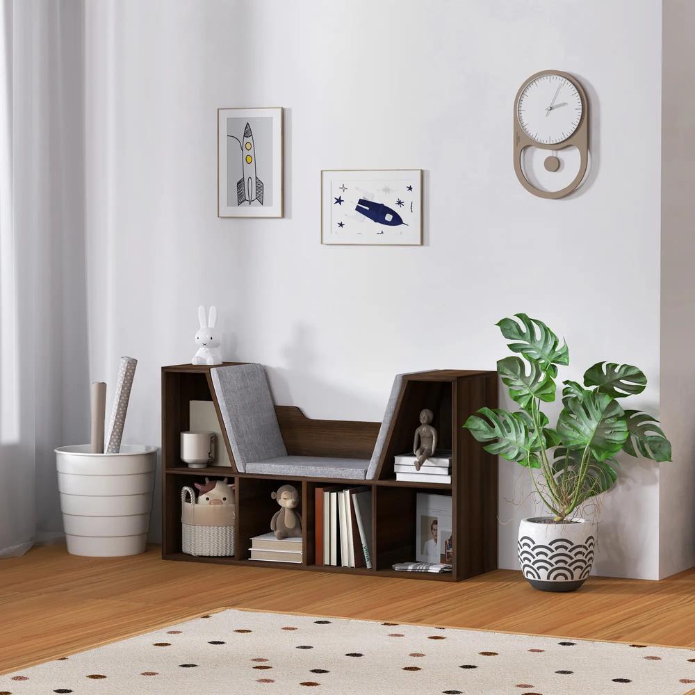 HOMCOM Bookcase Storage Shelf with Cushioned Reading Seat, Cube Bookshelf Organizer for Bedroom Living Room Additional View 25