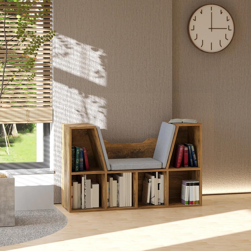 HOMCOM Bookcase Storage Shelf with Cushioned Reading Seat, Cube Bookshelf Organizer for Bedroom Living Room Additional View 28