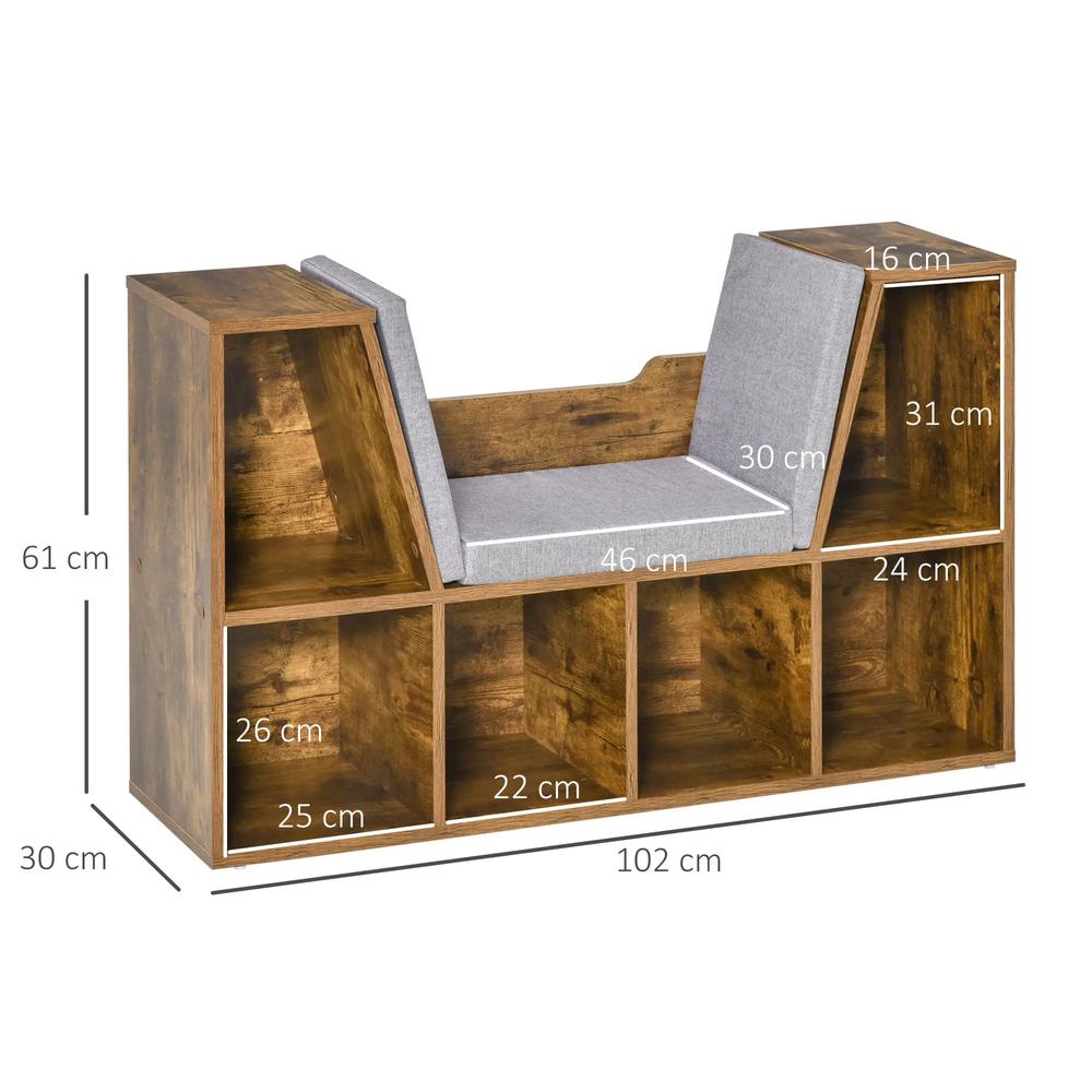 HOMCOM Bookcase Storage Shelf with Cushioned Reading Seat, Cube Bookshelf Organizer for Bedroom Living Room Additional View 29