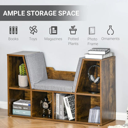 HOMCOM Bookcase Storage Shelf with Cushioned Reading Seat, Cube Bookshelf Organizer for Bedroom Living Room Additional View 30