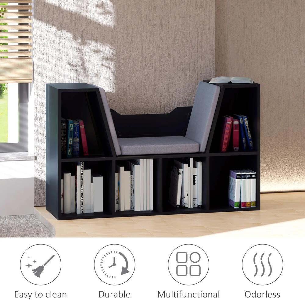 HOMCOM Bookcase Storage Shelf with Cushioned Reading Seat, Cube Bookshelf Organizer for Bedroom Living Room Additional View 4