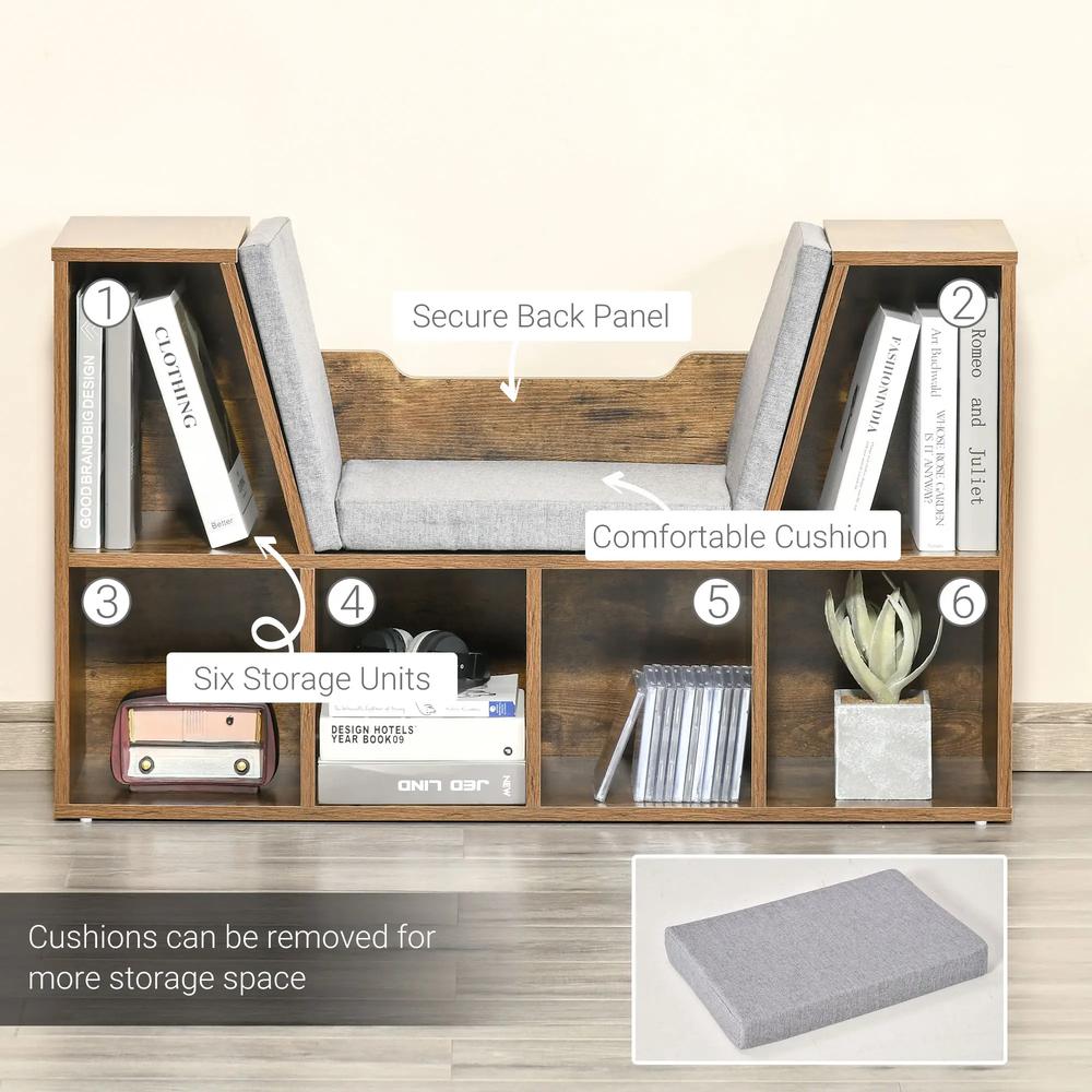 HOMCOM Bookcase Storage Shelf with Cushioned Reading Seat, Cube Bookshelf Organizer for Bedroom Living Room Additional View 32