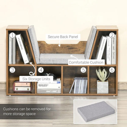 HOMCOM Bookcase Storage Shelf with Cushioned Reading Seat, Cube Bookshelf Organizer for Bedroom Living Room Additional View 32