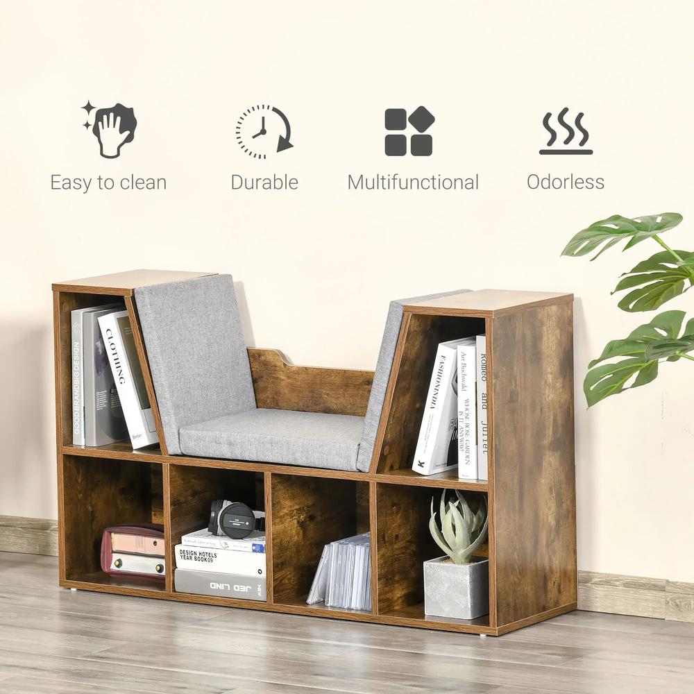 HOMCOM Bookcase Storage Shelf with Cushioned Reading Seat, Cube Bookshelf Organizer for Bedroom Living Room Additional View 33