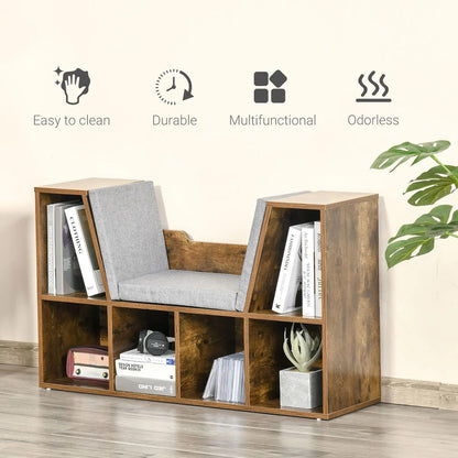 HOMCOM Bookcase Storage Shelf with Cushioned Reading Seat, Cube Bookshelf Organizer for Bedroom Living Room Additional View 33