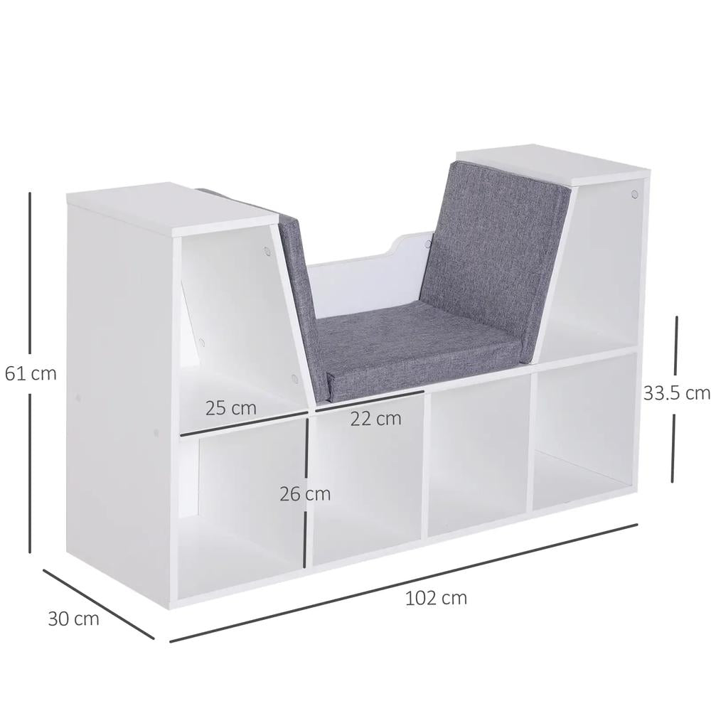 HOMCOM Bookcase Storage Shelf with Cushioned Reading Seat, Cube Bookshelf Organizer for Bedroom Living Room Additional View 39