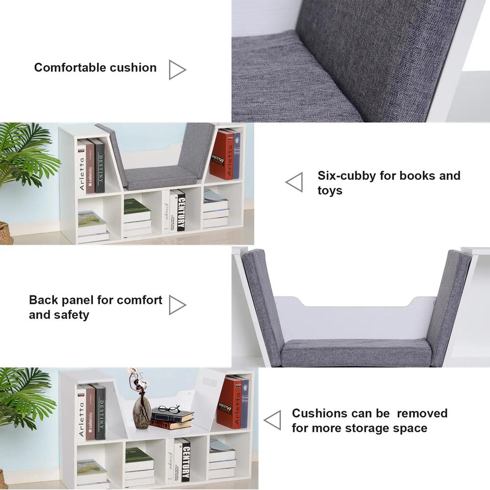 HOMCOM Bookcase Storage Shelf with Cushioned Reading Seat, Cube Bookshelf Organizer for Bedroom Living Room Additional View 40