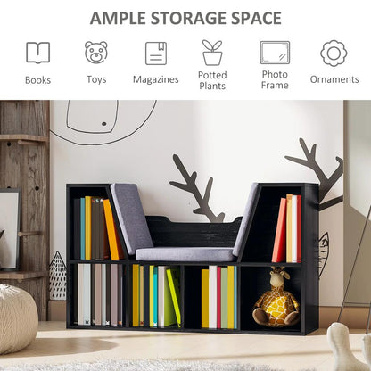 HOMCOM Bookcase Storage Shelf with Cushioned Reading Seat, Cube Bookshelf Organizer for Bedroom Living Room Additional View 5