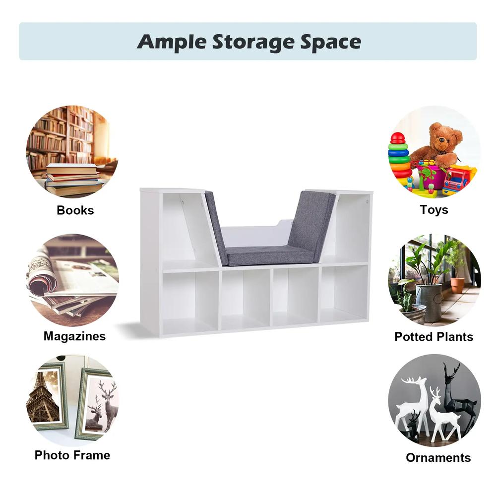 HOMCOM Bookcase Storage Shelf with Cushioned Reading Seat, Cube Bookshelf Organizer for Bedroom Living Room Additional View 41