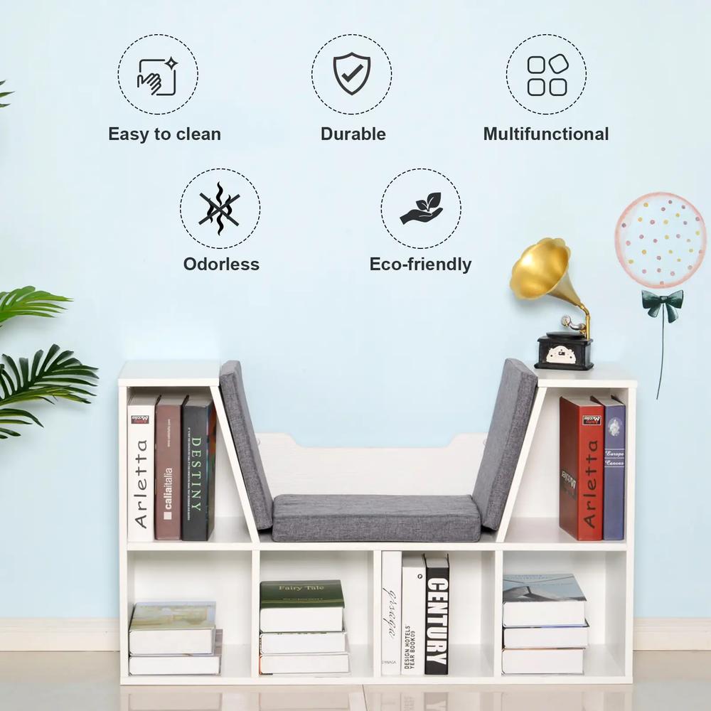HOMCOM Bookcase Storage Shelf with Cushioned Reading Seat, Cube Bookshelf Organizer for Bedroom Living Room Additional View 42