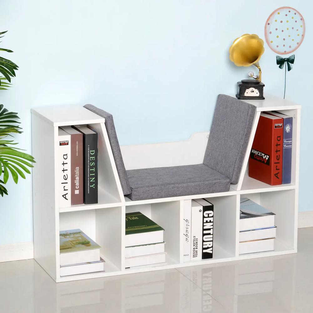 HOMCOM Bookcase Storage Shelf with Cushioned Reading Seat, Cube Bookshelf Organizer for Bedroom Living Room Additional View 46