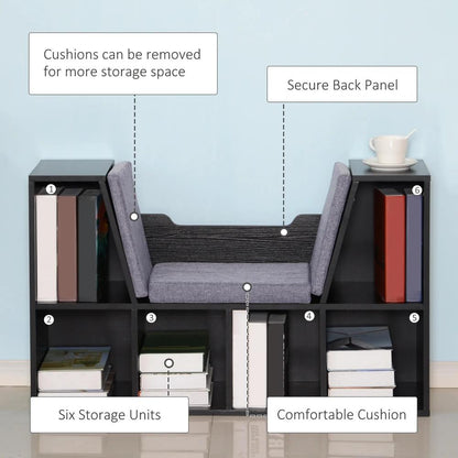 HOMCOM Bookcase Storage Shelf with Cushioned Reading Seat, Cube Bookshelf Organizer for Bedroom Living Room Additional View 6