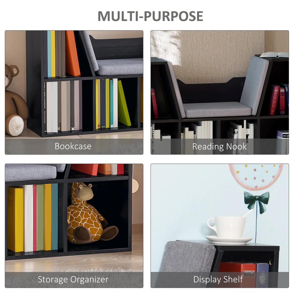 HOMCOM Bookcase Storage Shelf with Cushioned Reading Seat, Cube Bookshelf Organizer for Bedroom Living Room Additional View 7