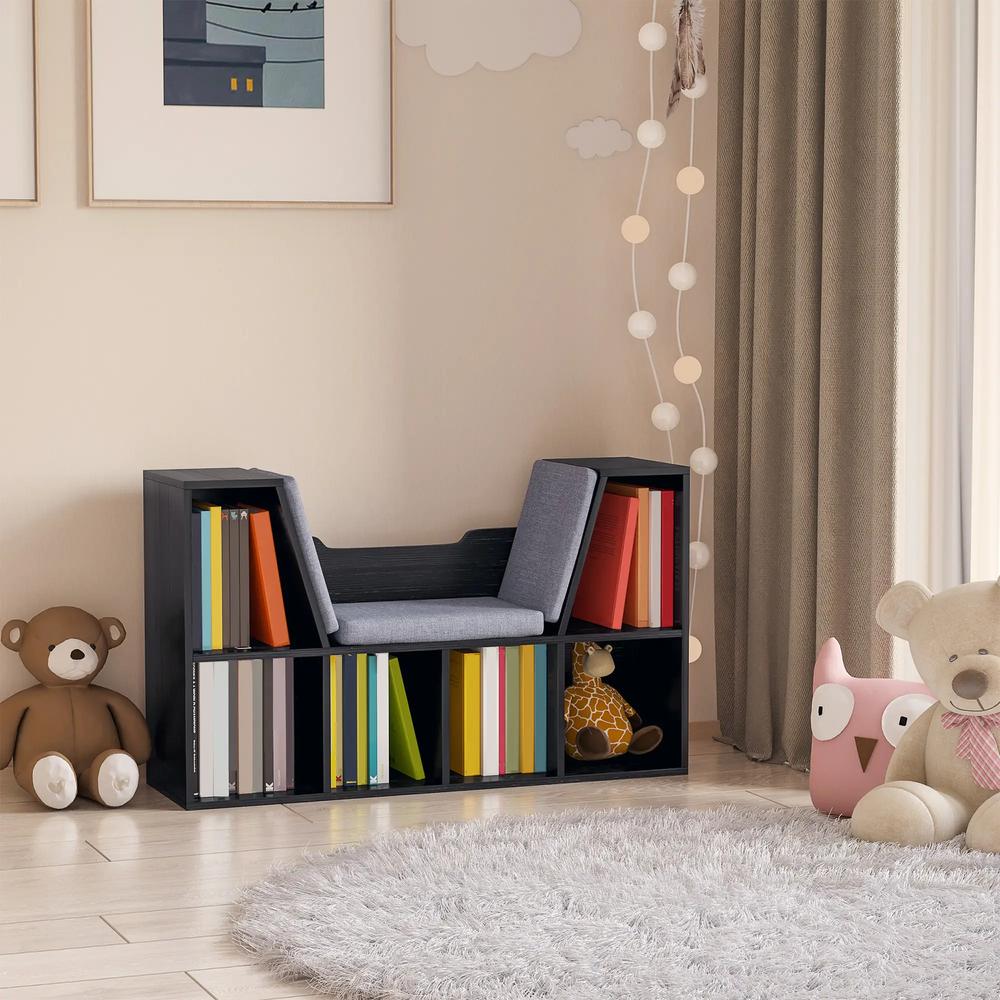 HOMCOM Bookcase Storage Shelf with Cushioned Reading Seat, Cube Bookshelf Organizer for Bedroom Living Room Additional View 8