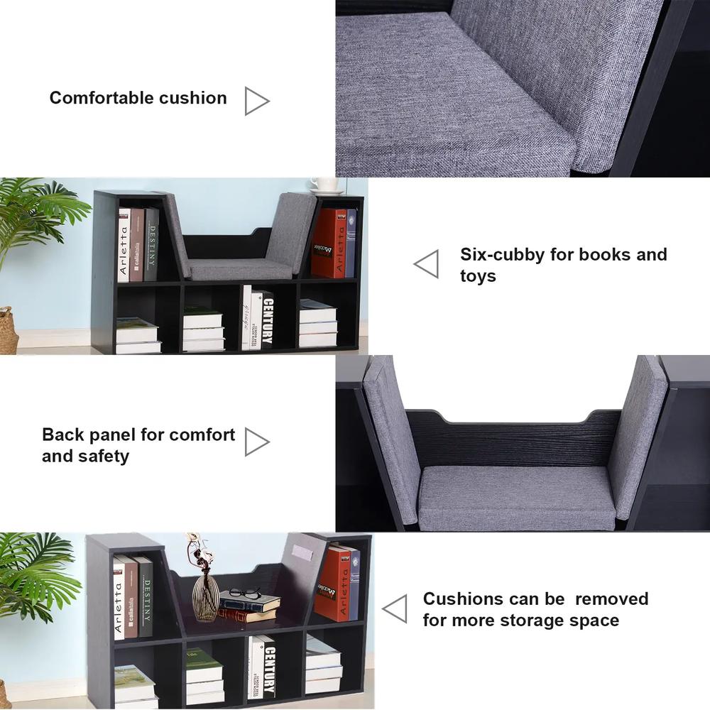 HOMCOM Bookcase Storage Shelf with Cushioned Reading Seat, Cube Bookshelf Organizer for Bedroom Living Room Additional View 9