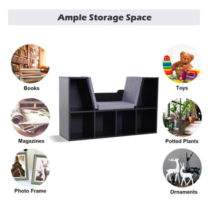 HOMCOM Bookcase Storage Shelf with Cushioned Reading Seat, Cube Bookshelf Organizer for Bedroom Living Room Additional View 10