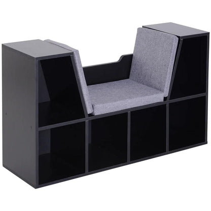 HOMCOM Bookcase Storage Shelf with Cushioned Reading Seat, Cube Bookshelf Organizer for Bedroom Living Room