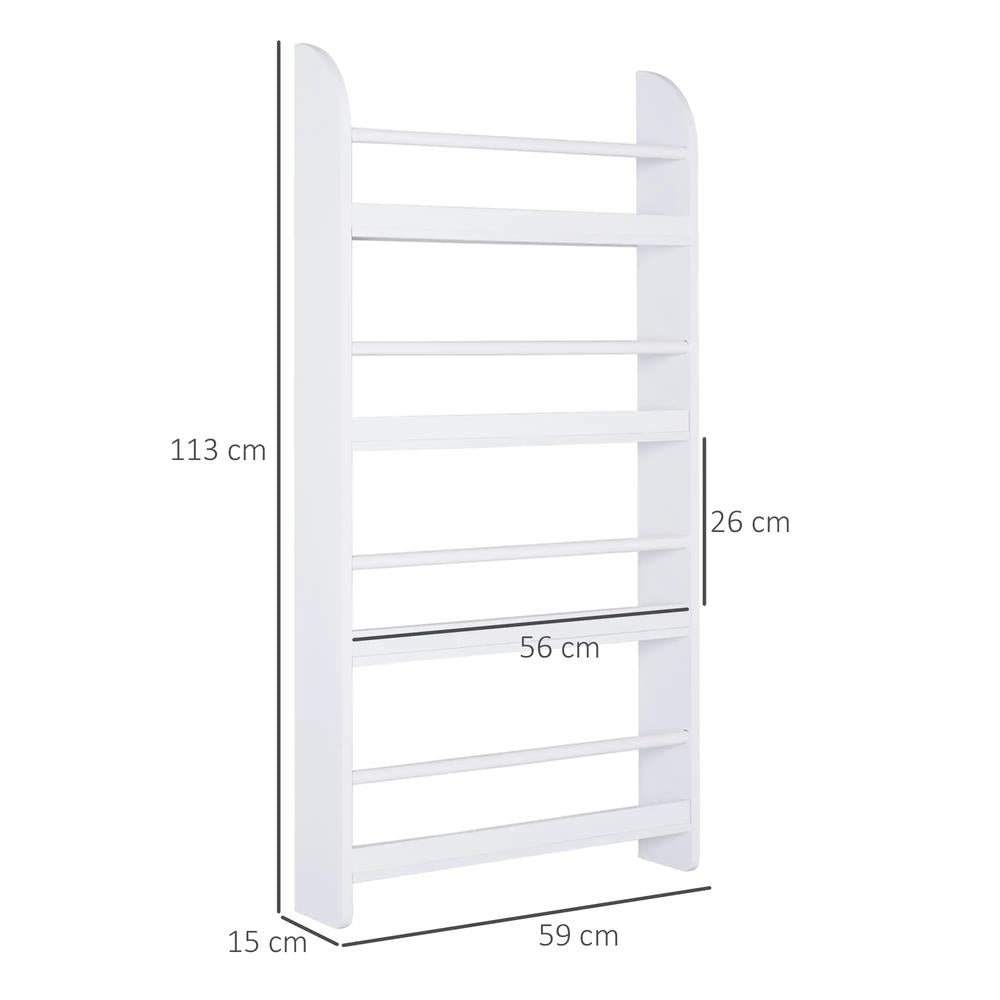 HOMCOM Bookcase, 4 Tier Wall Mounted Bookshelf, 15cm Depth Storage Shelving Rack for Bedroom Nursery Office Home, Accessories Supplies, White Additional View 3