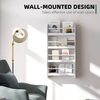 HOMCOM Bookcase, 4 Tier Wall Mounted Bookshelf, 15cm Depth Storage Shelving Rack for Bedroom Nursery Office Home, Accessories Supplies, White Additional View 4