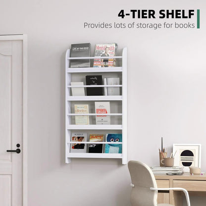 HOMCOM Bookcase, 4 Tier Wall Mounted Bookshelf, 15cm Depth Storage Shelving Rack for Bedroom Nursery Office Home, Accessories Supplies, White Additional View 5