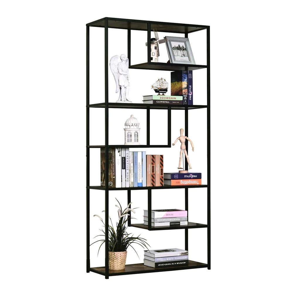 HOMCOM 6 Tier Bookcase, Industrial Tall Shelf Unit with Steel Frame for Home Office, Study, Living Room, Hallway, 82 x 33.5 x 175 cm, Rustic Brown and Black Additional View 7