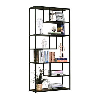 HOMCOM 6 Tier Bookcase, Industrial Tall Shelf Unit with Steel Frame for Home Office, Study, Living Room, Hallway, 82 x 33.5 x 175 cm, Rustic Brown and Black Additional View 7