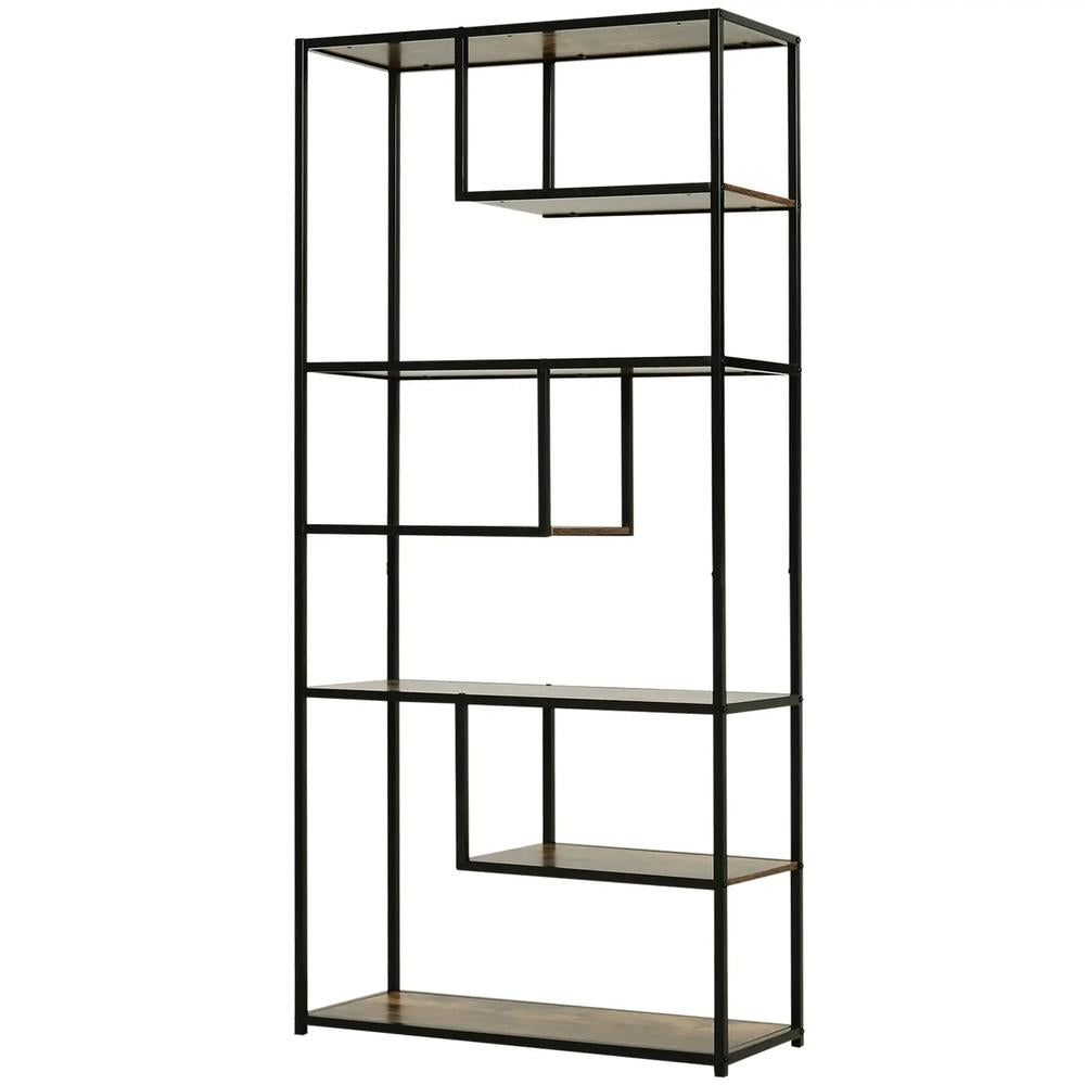 HOMCOM 6 Tier Bookcase, Industrial Tall Shelf Unit with Steel Frame for Home Office, Study, Living Room, Hallway, 82 x 33.5 x 175 cm, Rustic Brown and Black Additional View 10