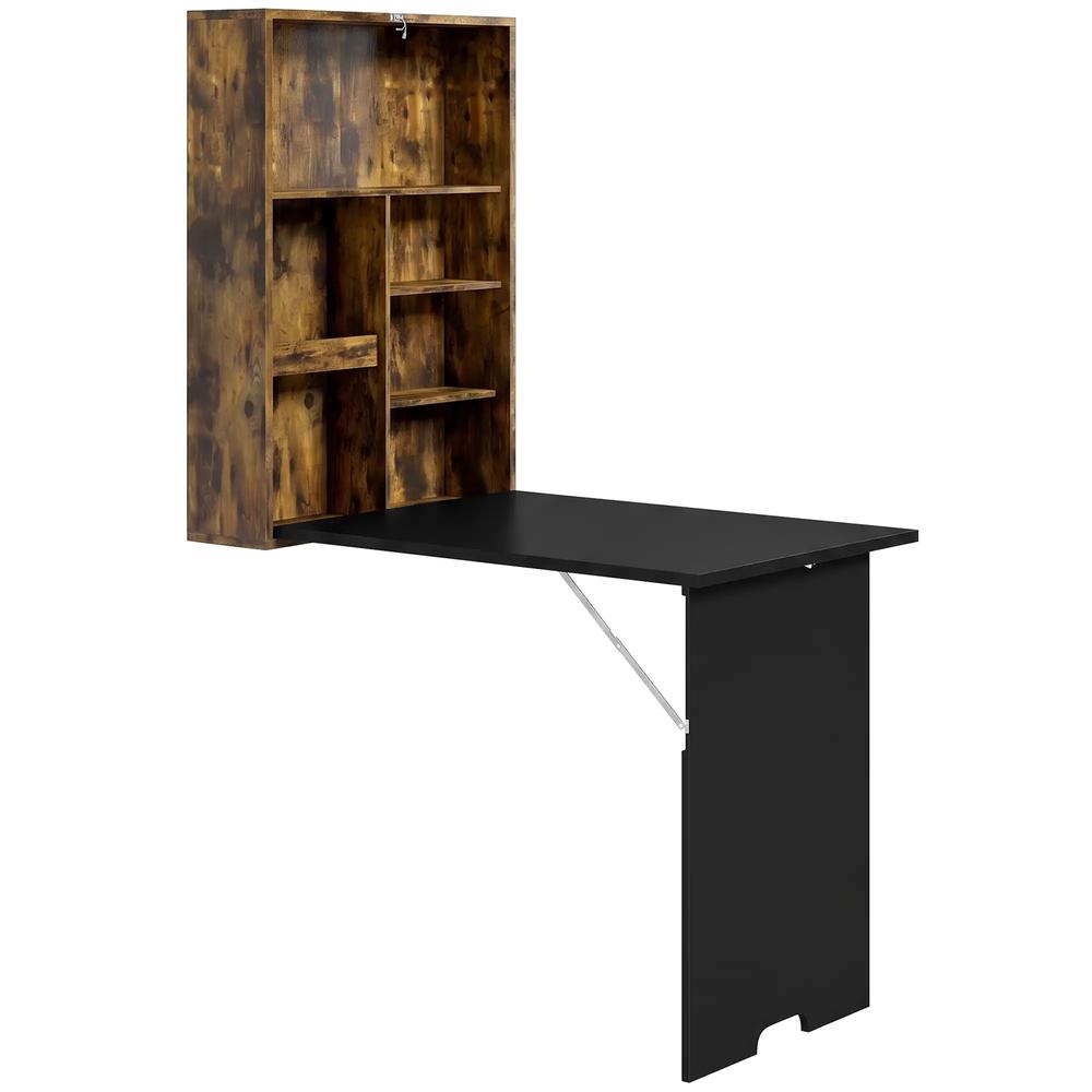HOMCOM Folding Wall-Mounted Drop-Leaf Table, Convertible Wall Table With Chalkboard and Storage Shelf, Multifunctional Floating Desk for Home Office Additional View 11
