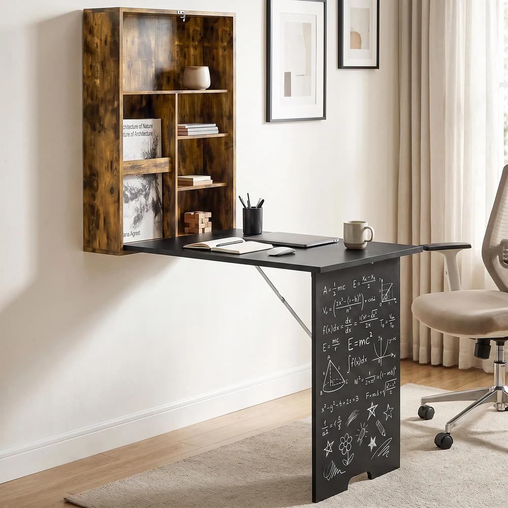 HOMCOM Folding Wall-Mounted Drop-Leaf Table, Convertible Wall Table With Chalkboard and Storage Shelf, Multifunctional Floating Desk for Home Office Additional View 12