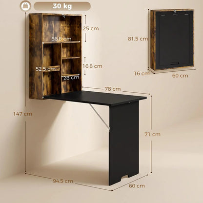 HOMCOM Folding Wall-Mounted Drop-Leaf Table, Convertible Wall Table With Chalkboard and Storage Shelf, Multifunctional Floating Desk for Home Office Additional View 13