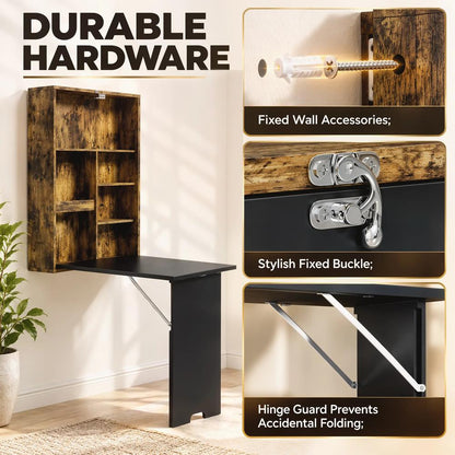 HOMCOM Folding Wall-Mounted Drop-Leaf Table, Convertible Wall Table With Chalkboard and Storage Shelf, Multifunctional Floating Desk for Home Office Additional View 14