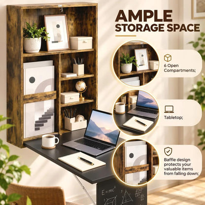 HOMCOM Folding Wall-Mounted Drop-Leaf Table, Convertible Wall Table With Chalkboard and Storage Shelf, Multifunctional Floating Desk for Home Office Additional View 15