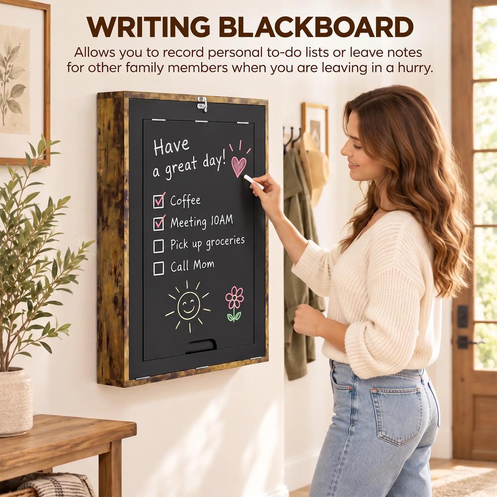 HOMCOM Folding Wall-Mounted Drop-Leaf Table, Convertible Wall Table With Chalkboard and Storage Shelf, Multifunctional Floating Desk for Home Office Additional View 17