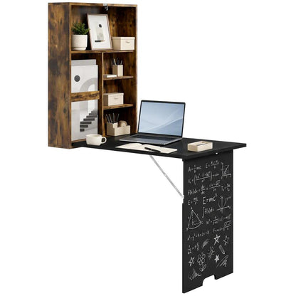 HOMCOM Folding Wall-Mounted Drop-Leaf Table, Convertible Wall Table With Chalkboard and Storage Shelf, Multifunctional Floating Desk for Home Office Additional View 25