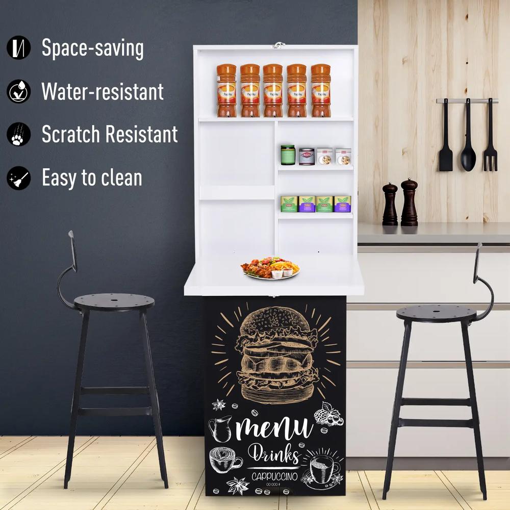 HOMCOM Folding Wall-Mounted Drop-Leaf Table, Convertible Wall Table With Chalkboard and Storage Shelf, Multifunctional Floating Desk for Home Office Additional View 4